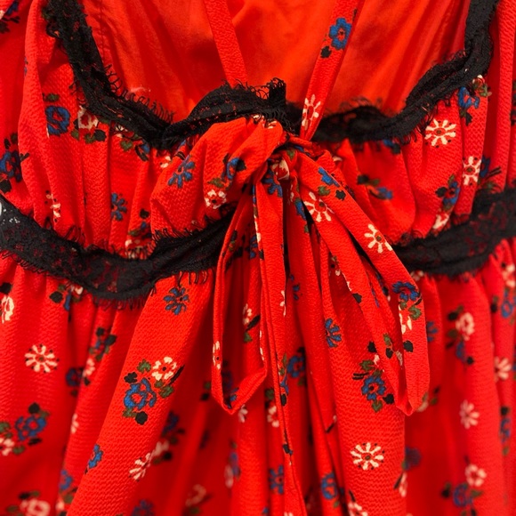Urban Outfitters Red Floral Woman’s Mini Ruffled Lace Dress - Picture 8 of 11